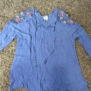 St. John's Bay Light Blue Embroidered XL Blouse